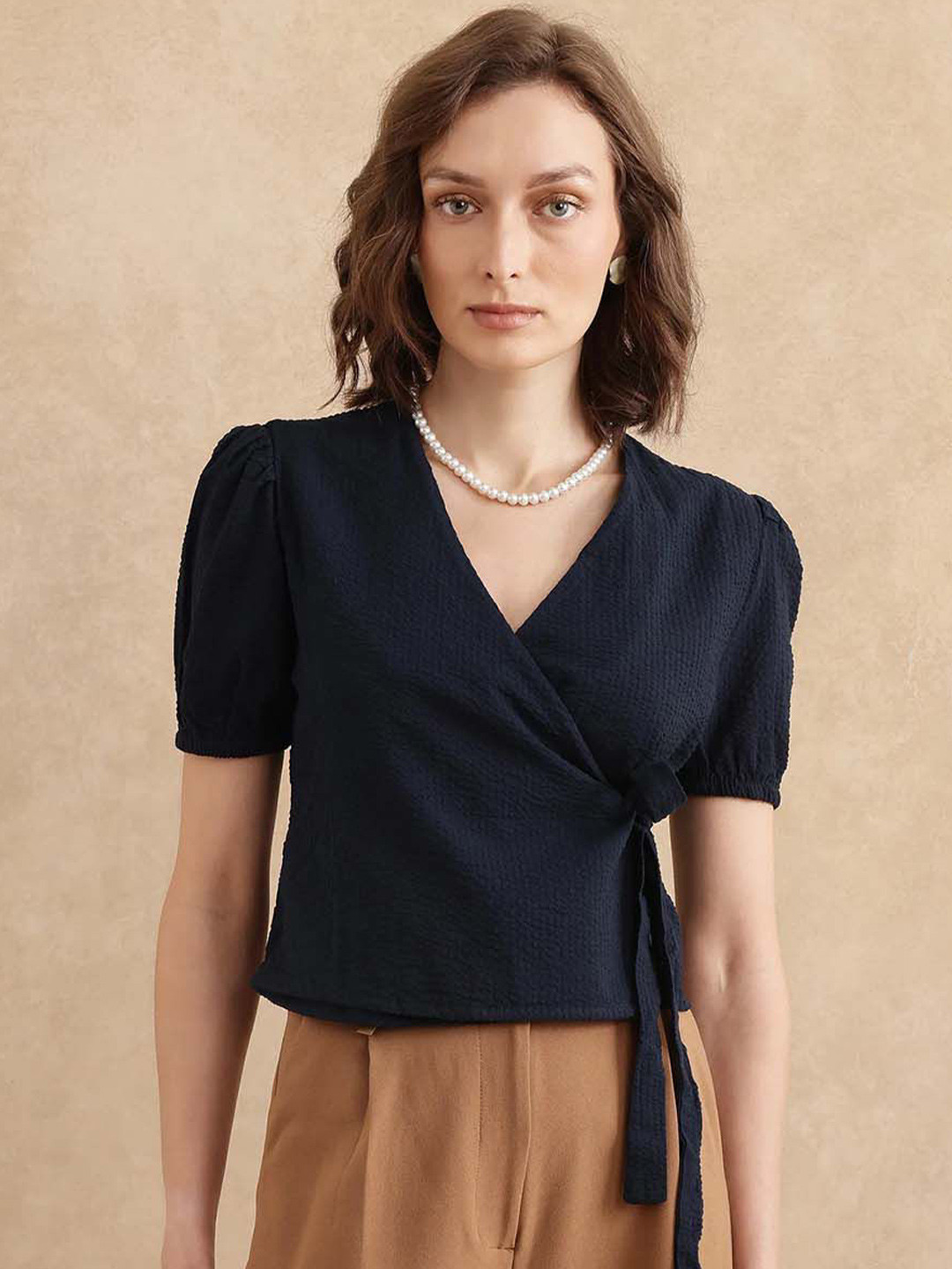Raw Cotton Wrap Top Dusty Amethyst
