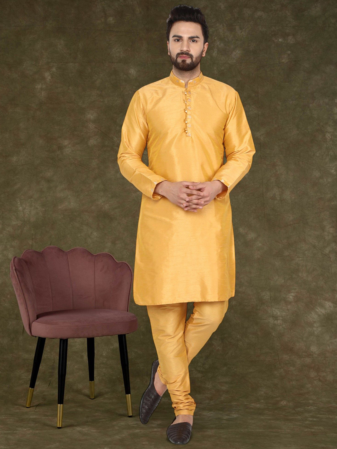 SKAVIJ Heren Kurta Pyjama Etnische Indiase Kleding Jurk (Blau, S