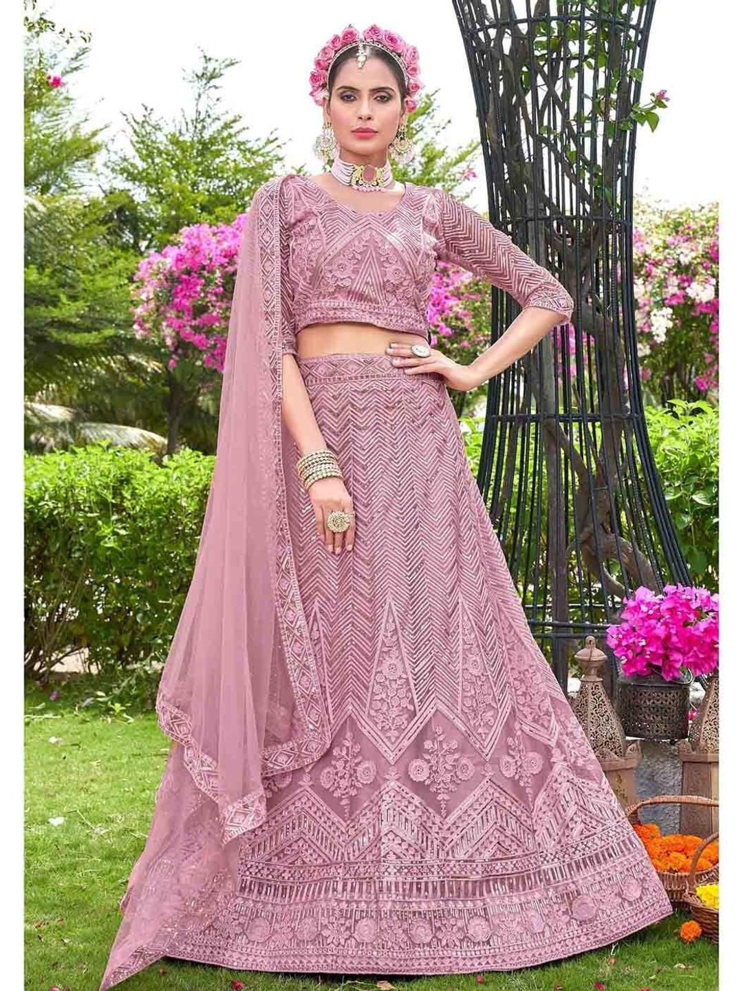 Buy Cute Fellow Embroidered Sequinned Semi Stitched Lehenga ...