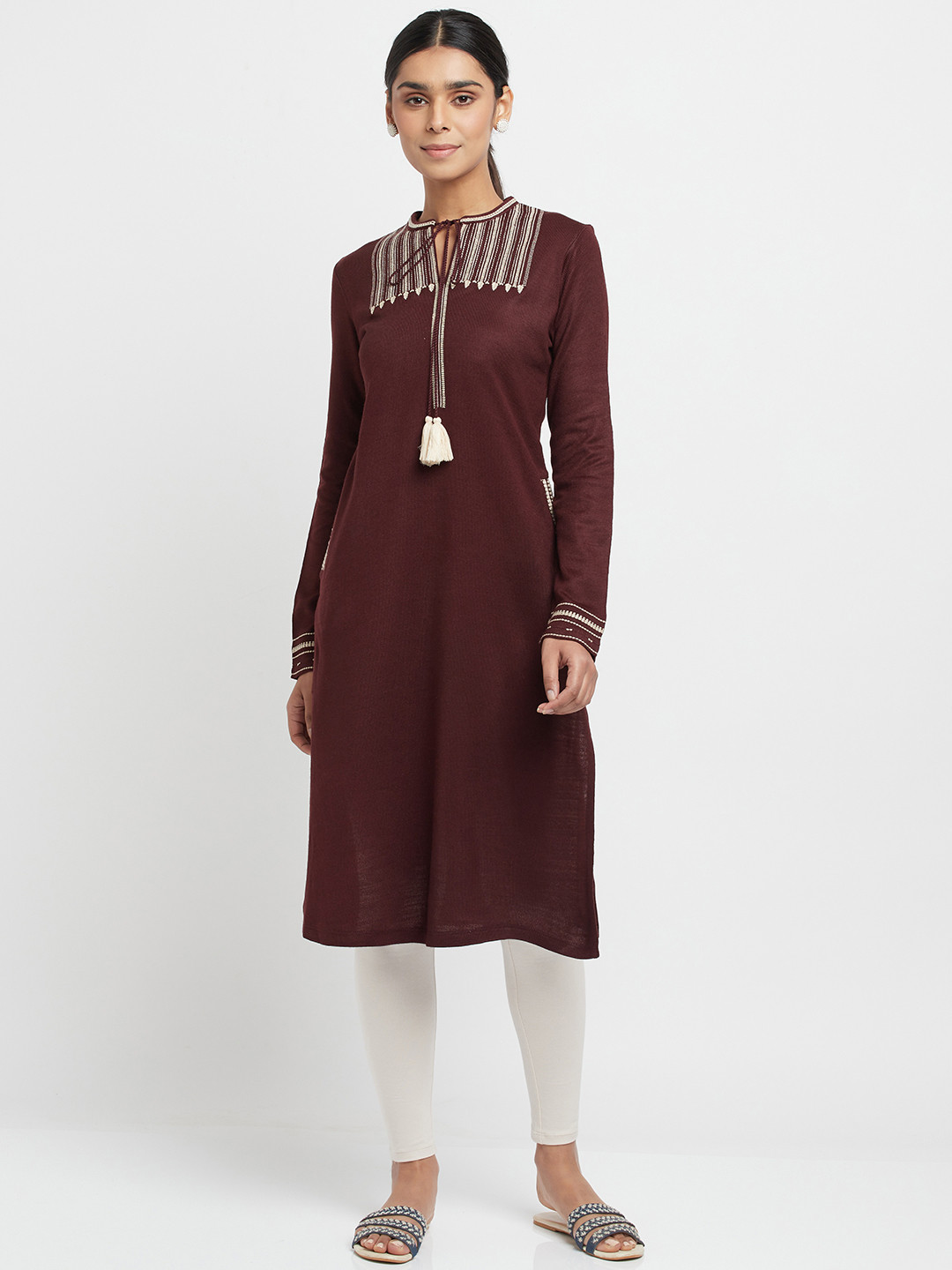 Women's Yoke Design Black Straight Kurta
