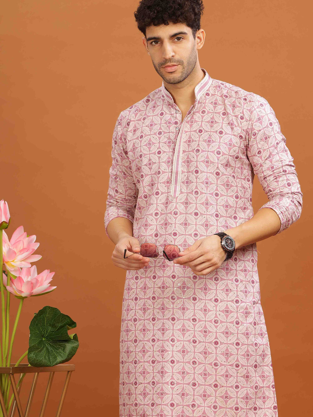 Men Printed Sequinned Kurta Only