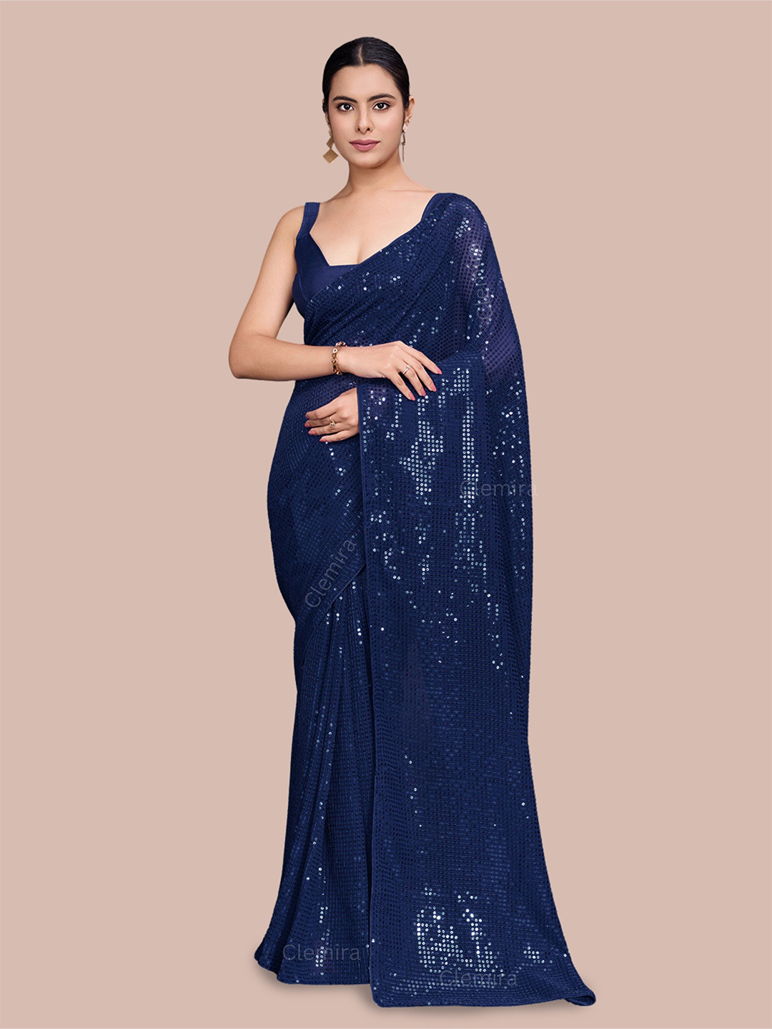 Blue Embellished Sequinned Pure Georgette Saree main image 0