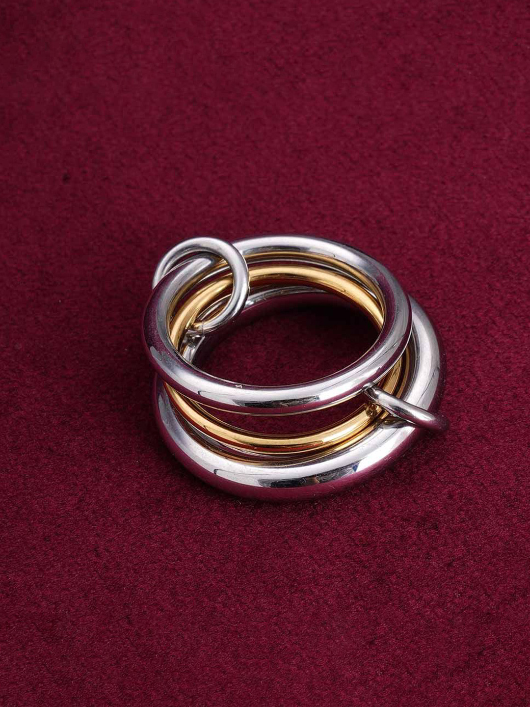 Buy PALMONAS Gold Plated Interlocking Trio Three Finger Ring Ring