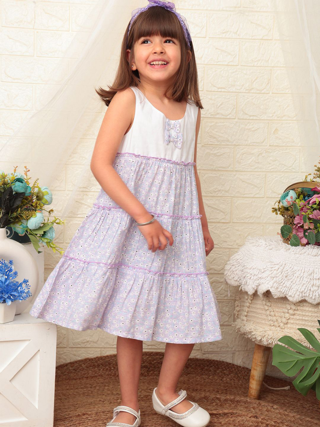 Buy Nauti Nati Girls Floral Printed Sleeveless Round Neck A Line Dress ...