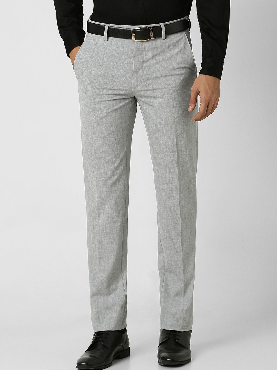 Buy Van Heusen Men Textured Slim Fit Mid Rise Formal Trousers ...