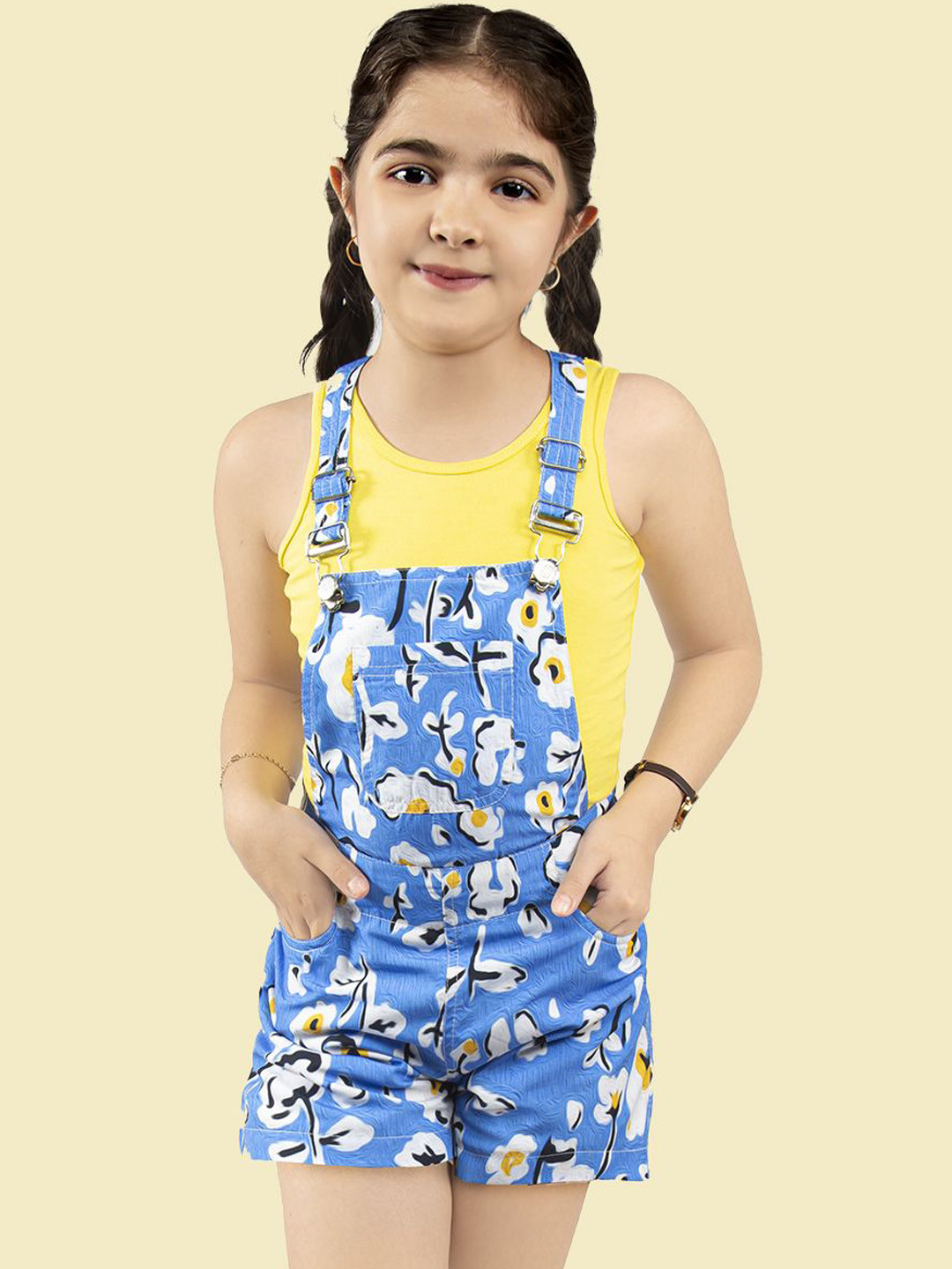 Girls Checkered Texture Flared Top with Dungaree