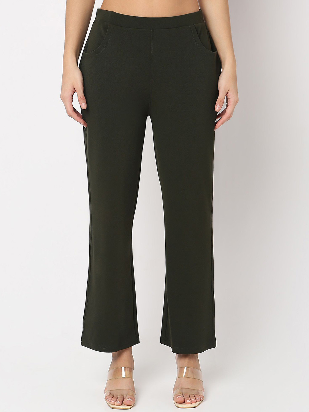 Women Smart Straight Fit Easy Wash Cotton Cargo Pants-Mocha