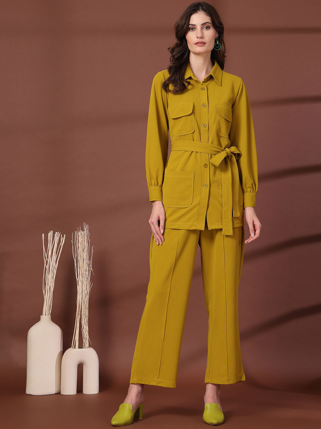 Embroidered Pure Cotton Shirt With Trousers Co-Ords