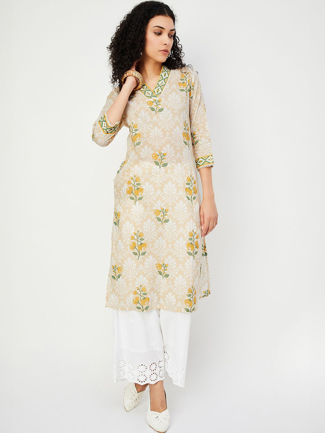 Women Multi Printed Half Sleeve Cotton Flared Kurta main image 1