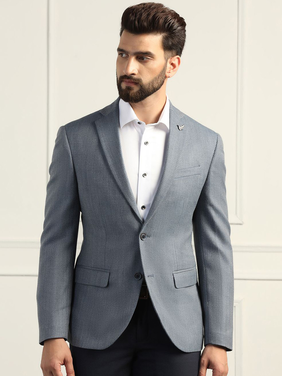Men's Grey Slim-Fit Single Breasted Cotton Blazers