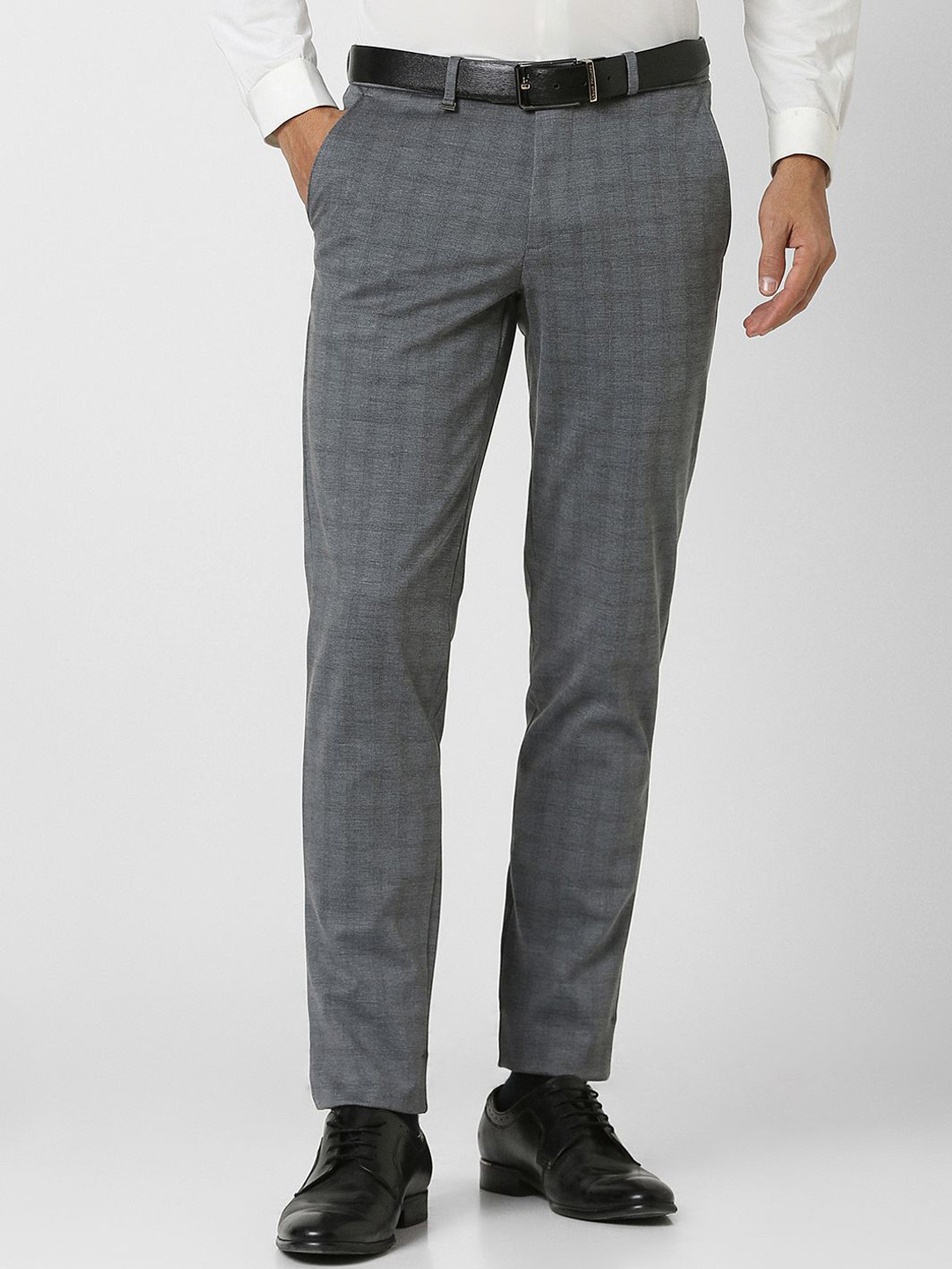 Buy Van Heusen Men Ultra Fit Checked Mid Rise Formal Trousers ...