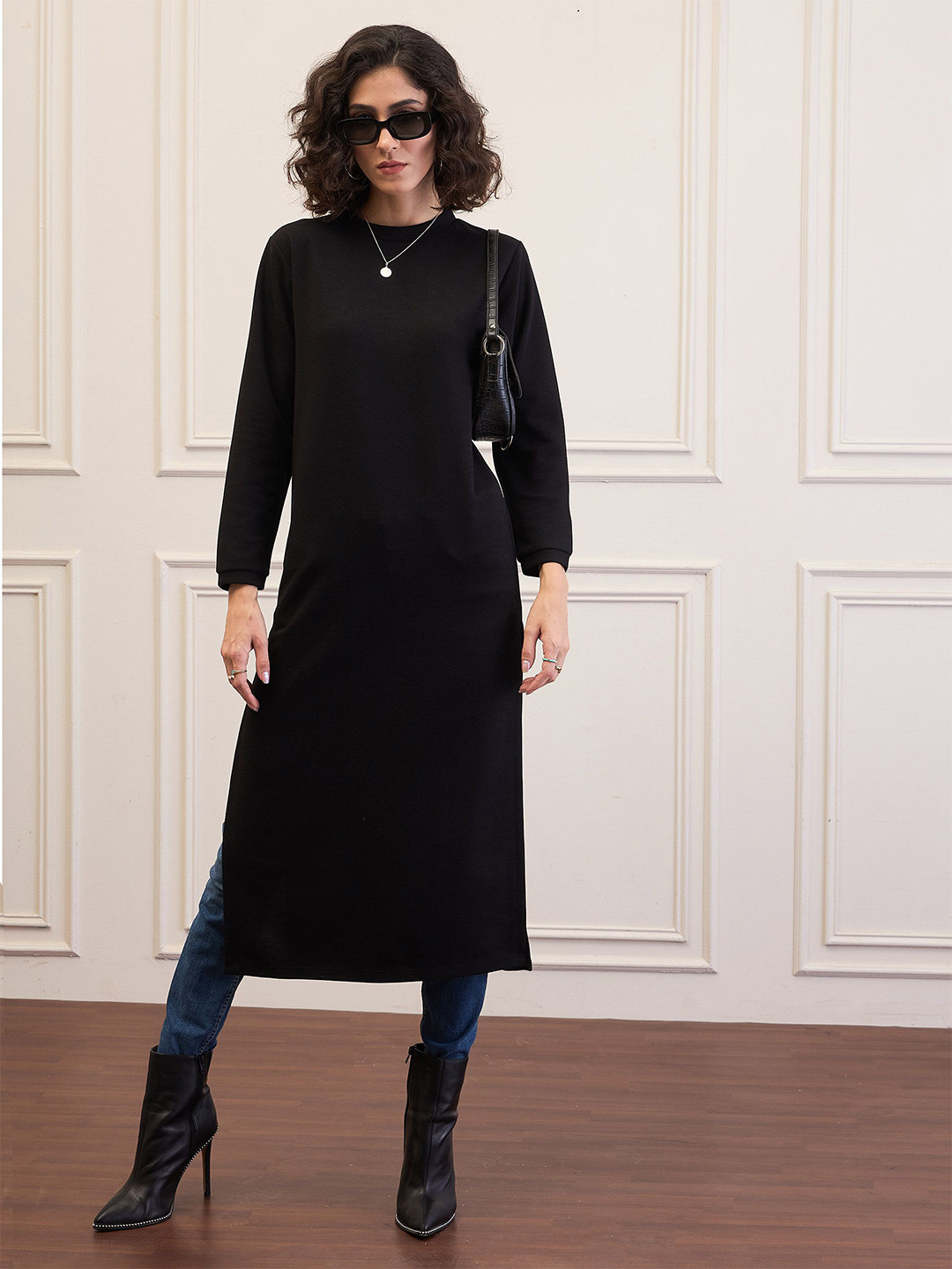 Sleeveless Round Neck Slit Sweater Dress
