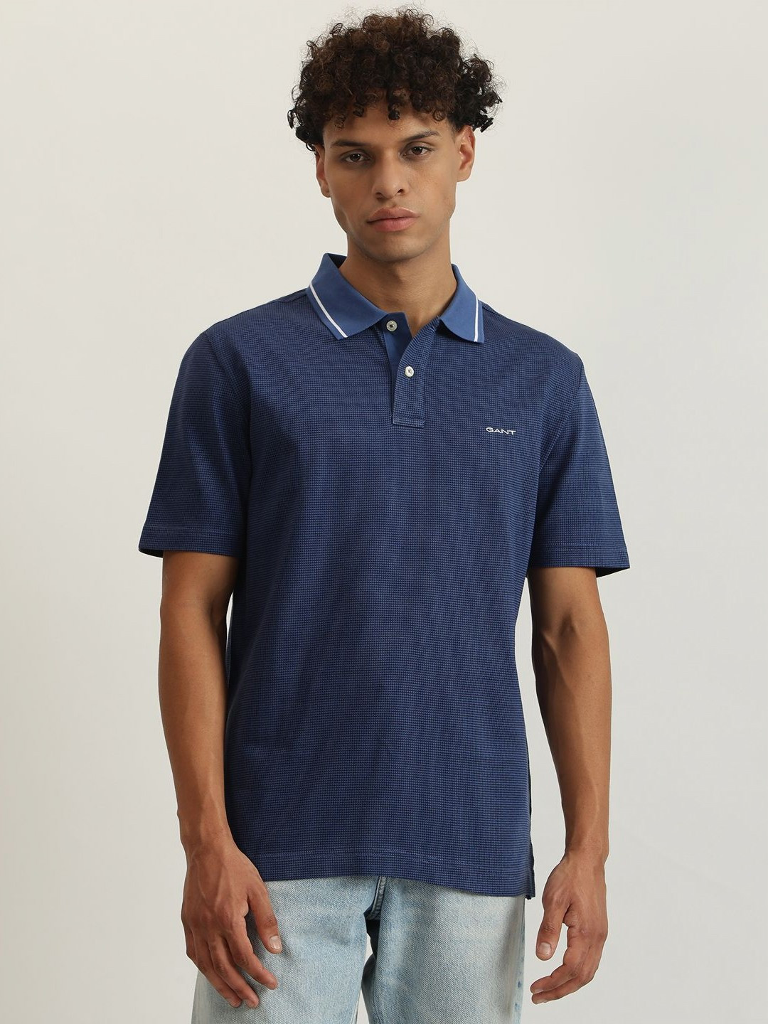 Gant Men Cream Regular Fit Solid Polo Tshirt