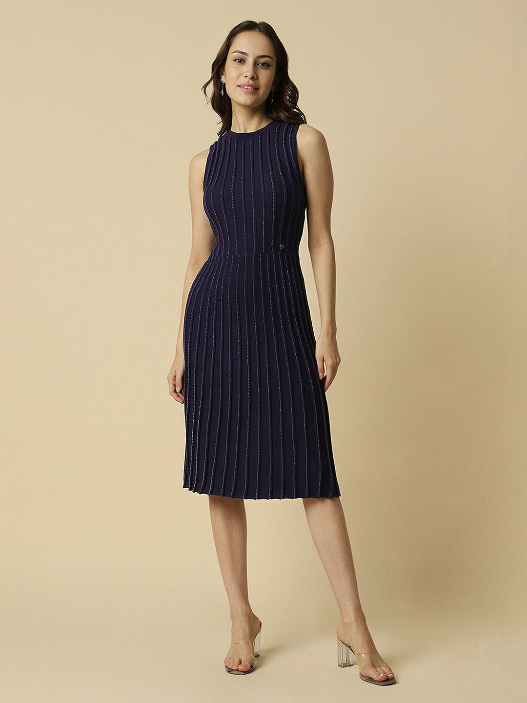 allen solly formal dress Allen Solly Women's Polyester Modern Mid-Thigh Length Dress  (AHDRWRGPY29017_Black