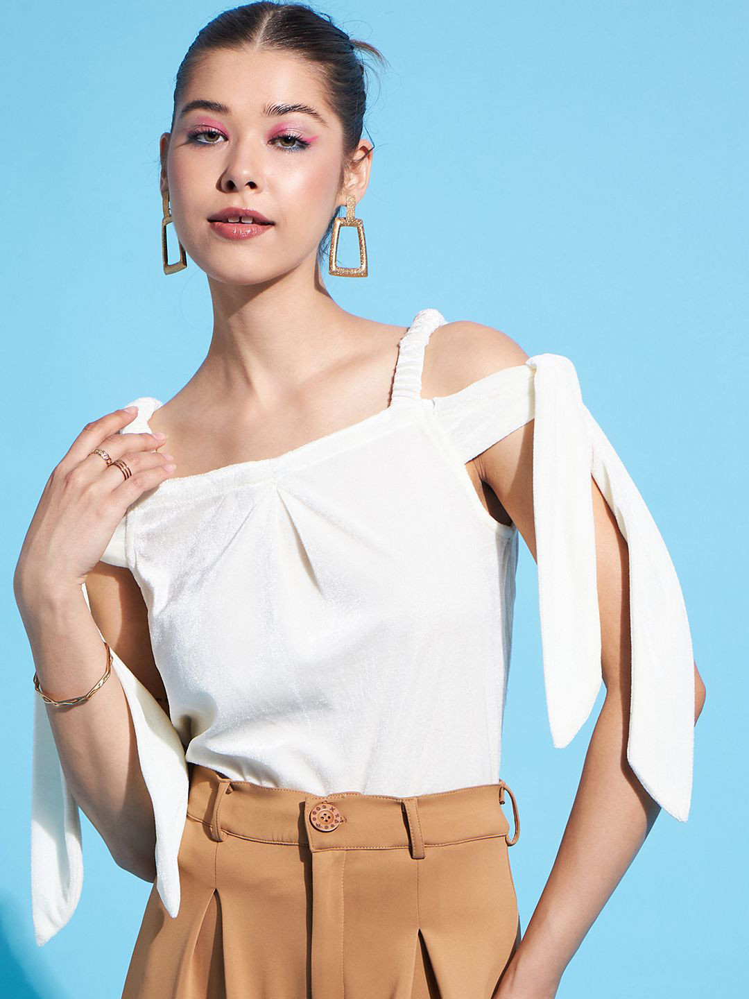 Women's White Shoulder Straps Crop Top