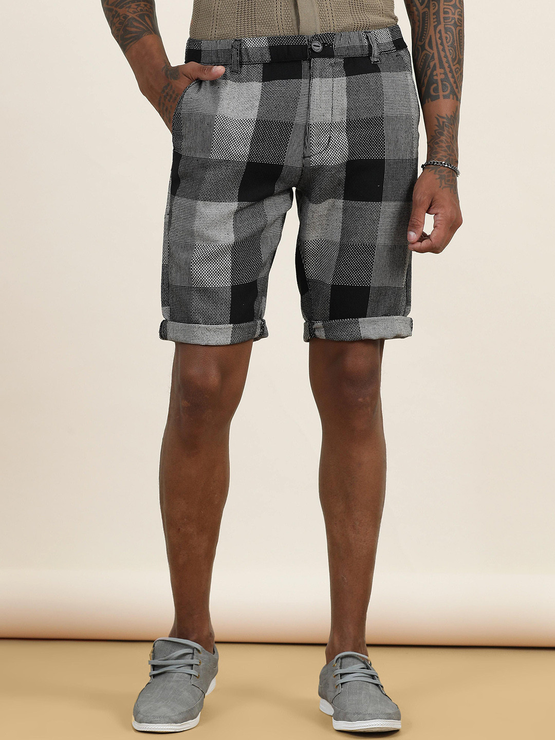 Buy Beevee Men Cotton Checked High Rise Regular Fit Technology Shorts ...