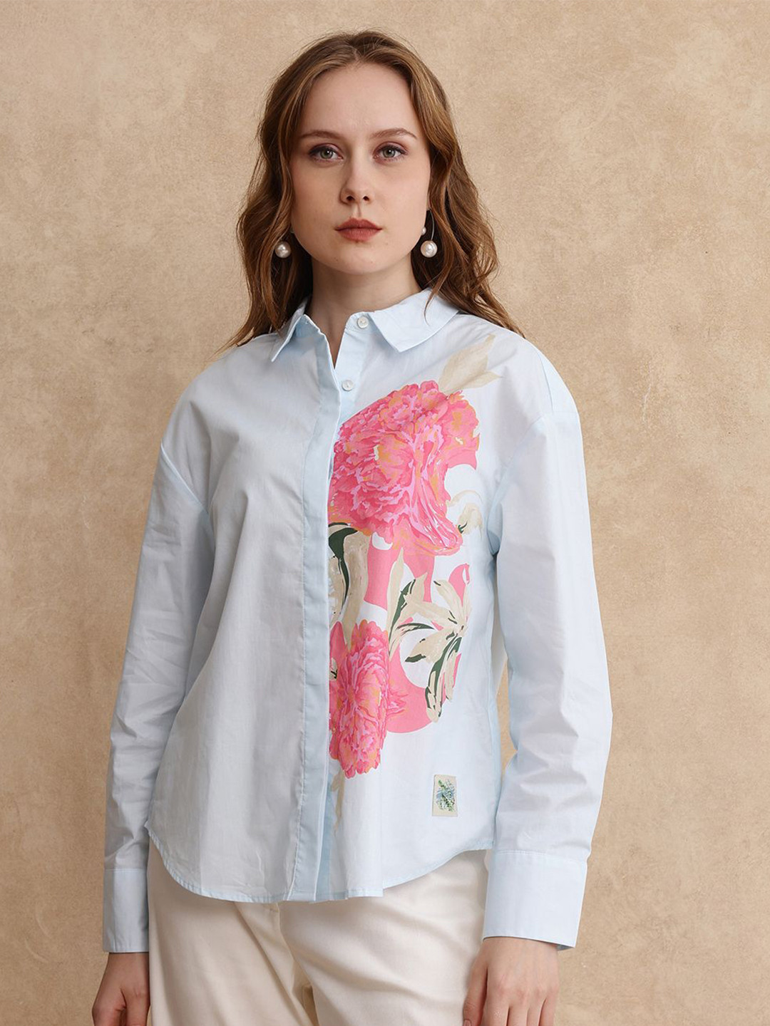 Women's Red Comfort Spread Collar Textured Casual Shirt