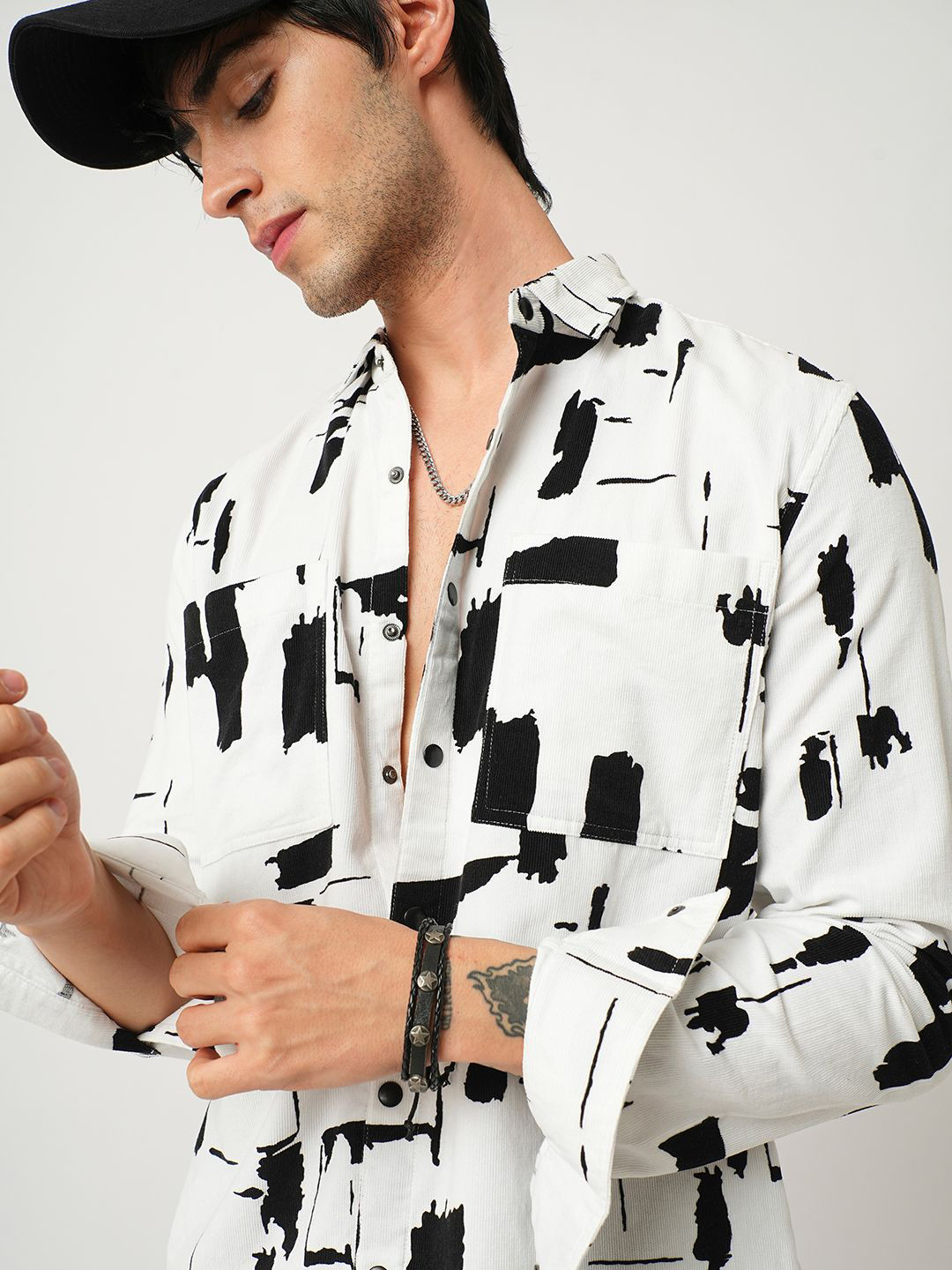 Men's Multi Abstract Spread Collar Slim Fit Shirt
