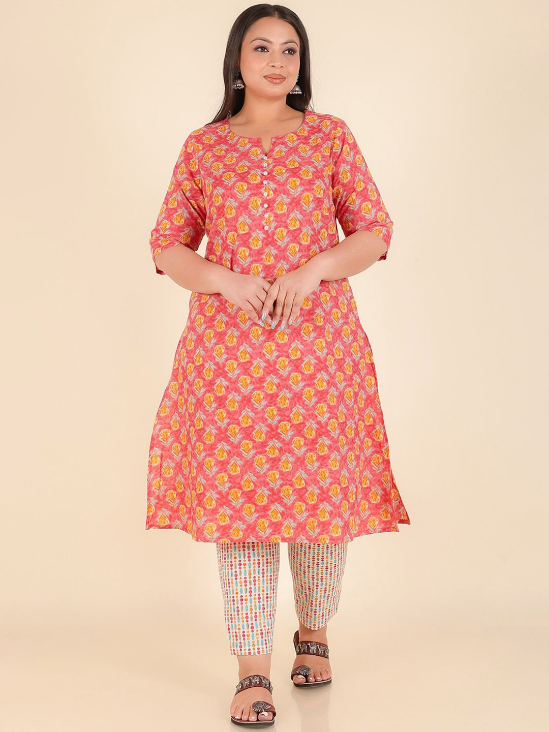 Women Black Cotton Floral A-Line Kurta