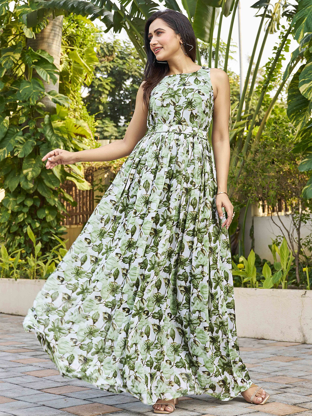 Women Floral Print Fit & Flare Maxi Dress