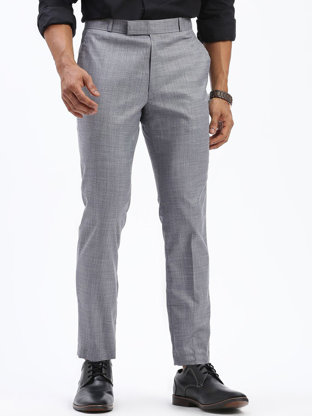 Men's Grey Comfort Slim Fit Cotton Trousers