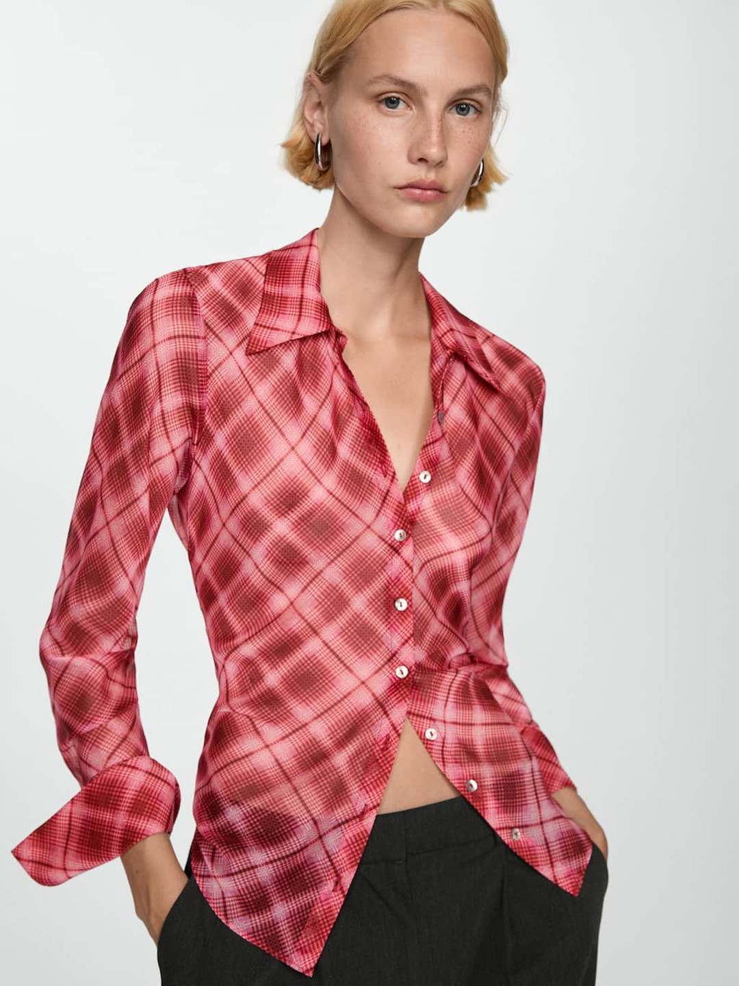 Checked Semi Sheer Shirt main image 0