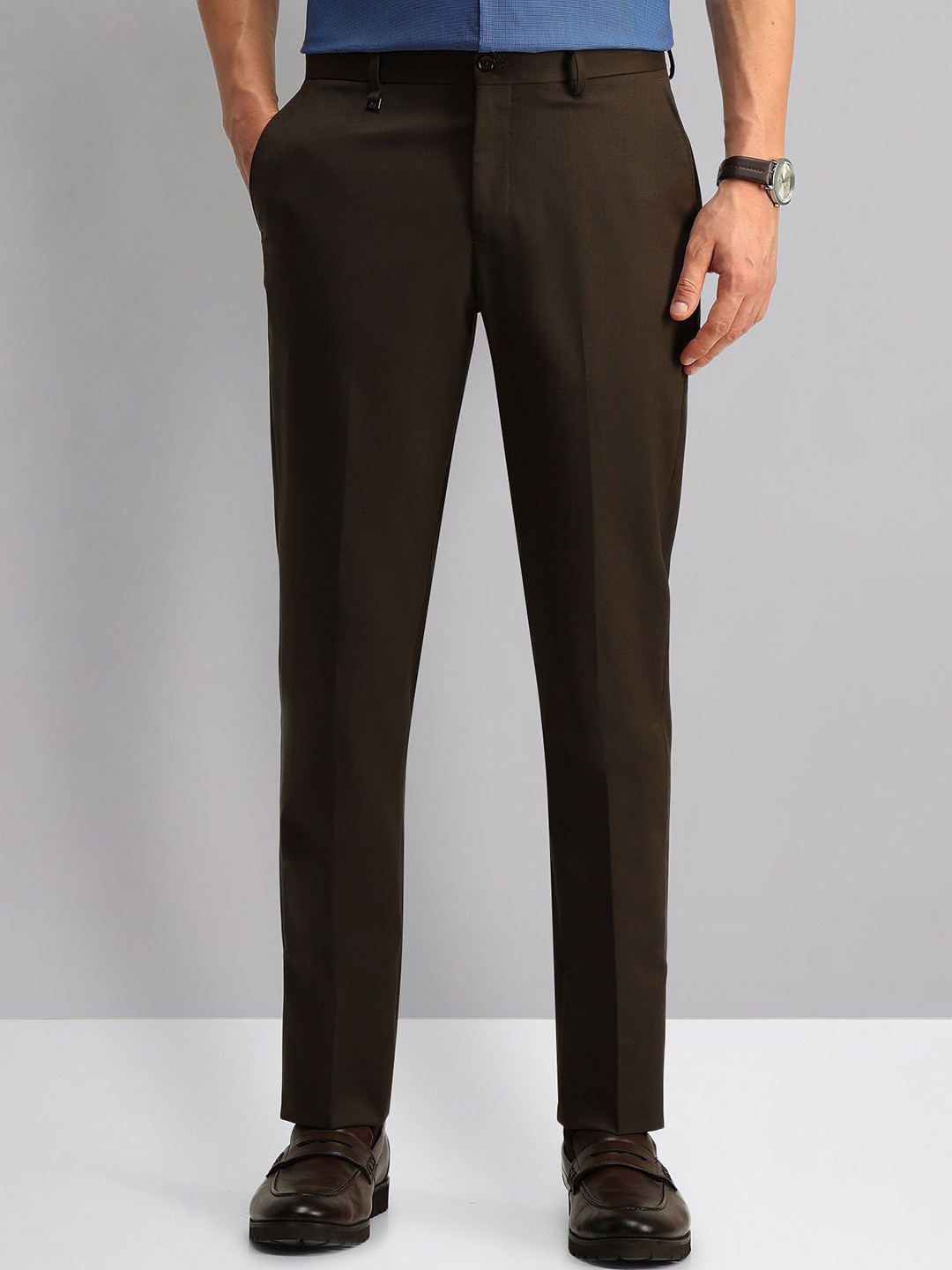 Buy AD By Arvind Men Self Design Regular Fit Trousers - Trousers for ...