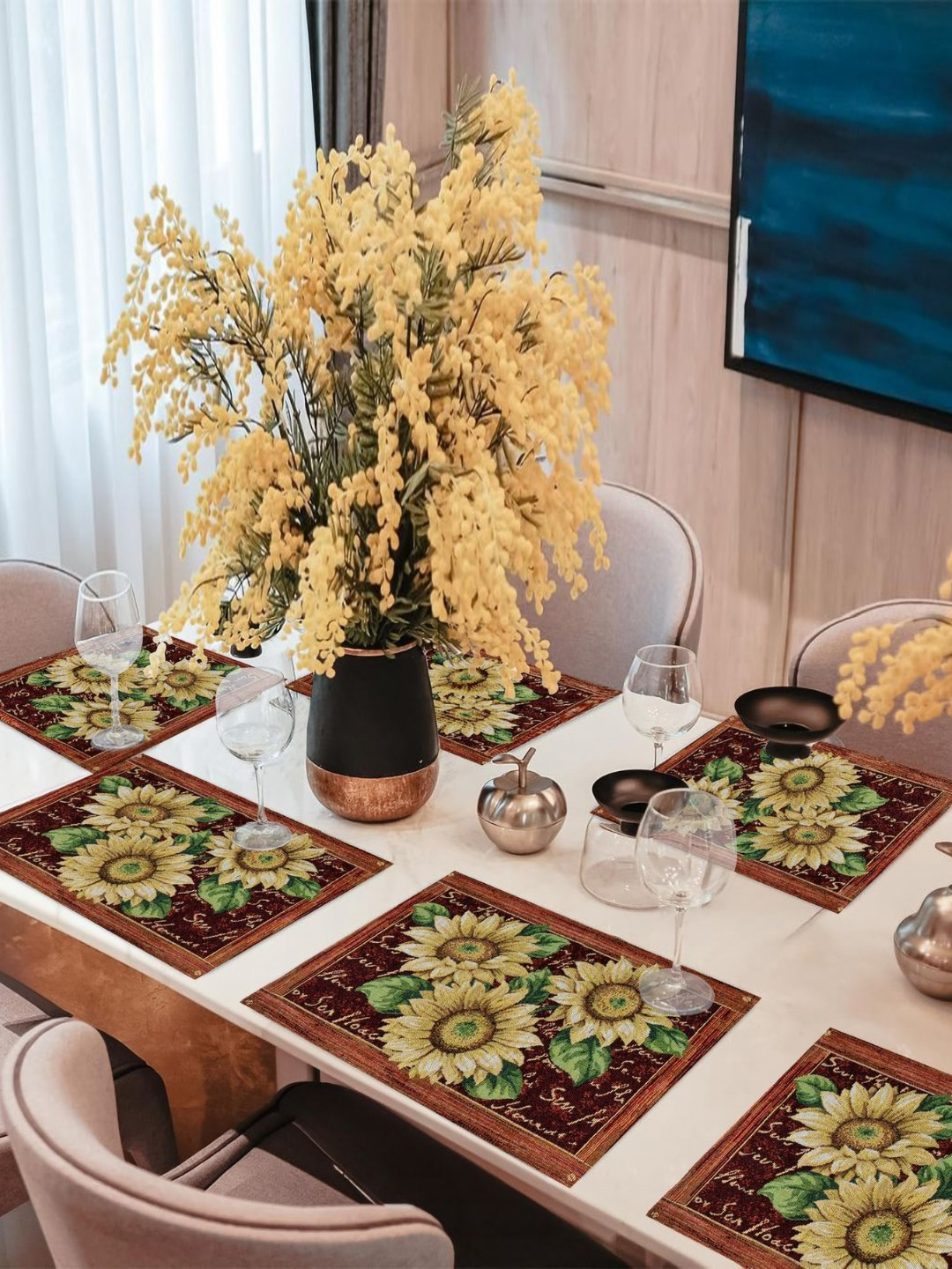 Buy PRAKARTIK Set Of 6 Orange & Red Cotton Floral Printed Rectangle ...