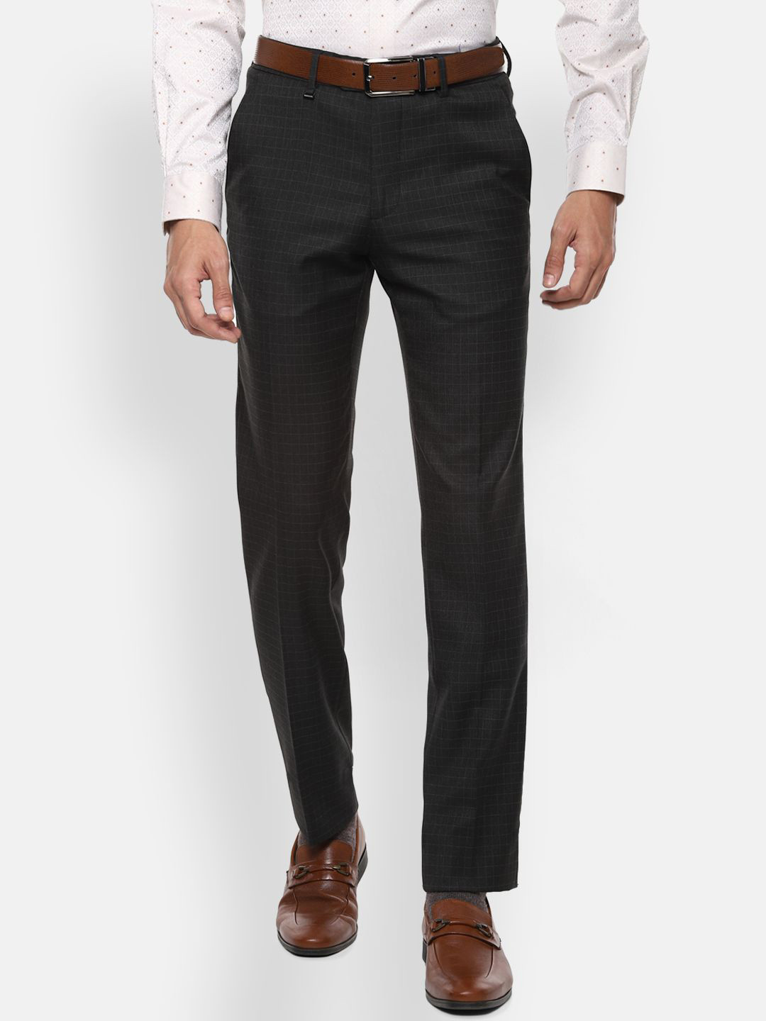 Buy Van Heusen Men Checked Mid Rise Slim Fit Trousers - Trousers for ...