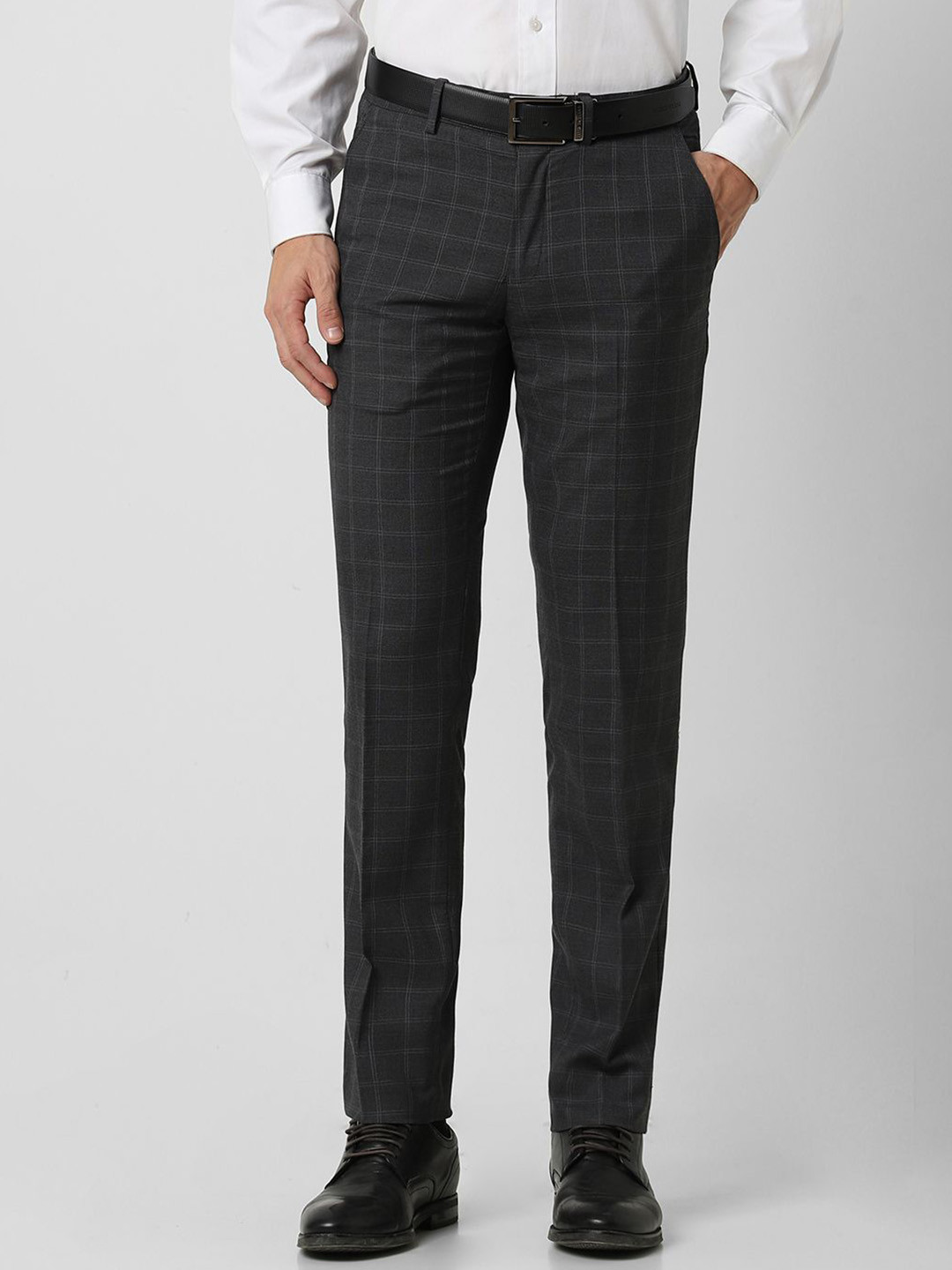 Buy Peter England Elite Men Mid Rise Checked Slim Fit Formal Trousers ...