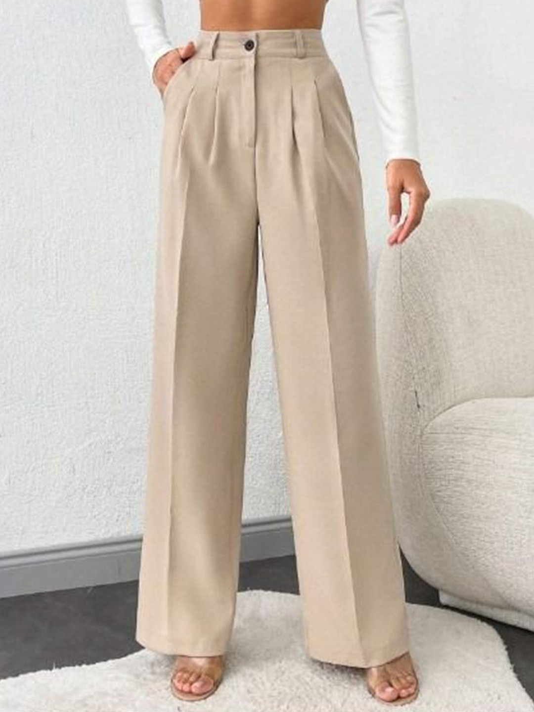 Buy Next One Women High Rise Pleated Korean Trousers - Trousers for ...