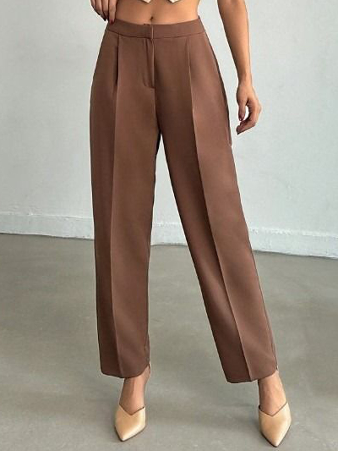 Korean Style Double Pleated Design Loose Casual Trousers Women