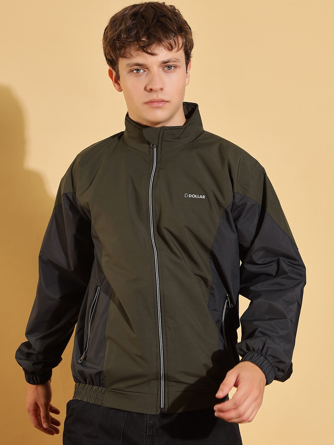 Men's Yellow Mock Collar Casual Bomber Jacket main image 0