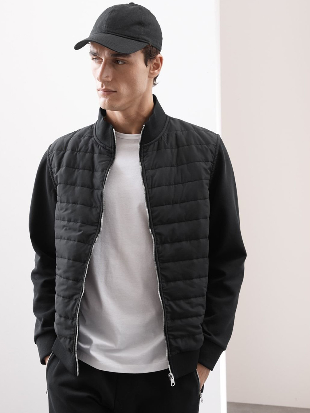 Buy Marks & Spencer Men Mock Collar Solid Cotton Casual Padded Jacket ...