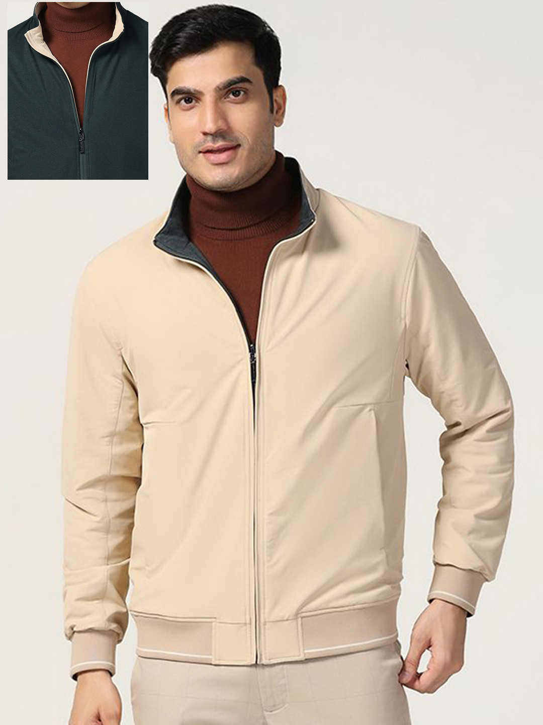 Men's Mock Collar Black Casual Bomber Jacket