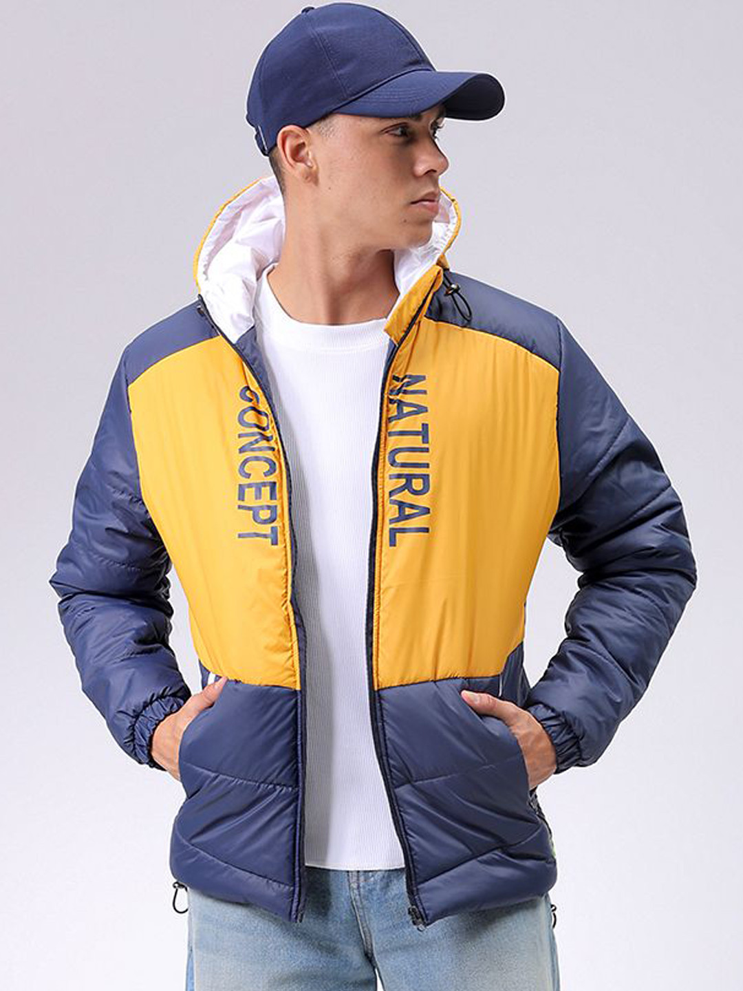The Indian Garage Co Men Slim Fit Zip-Front Puffer Jacket with Hood