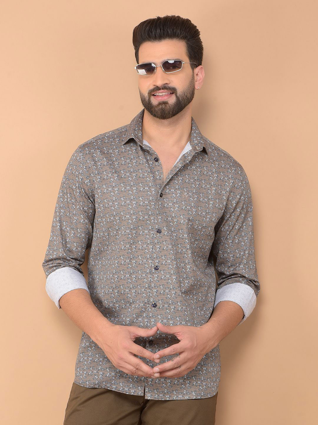 Men's Blue Comfort Conversational Printed Cotton Casual Shirt