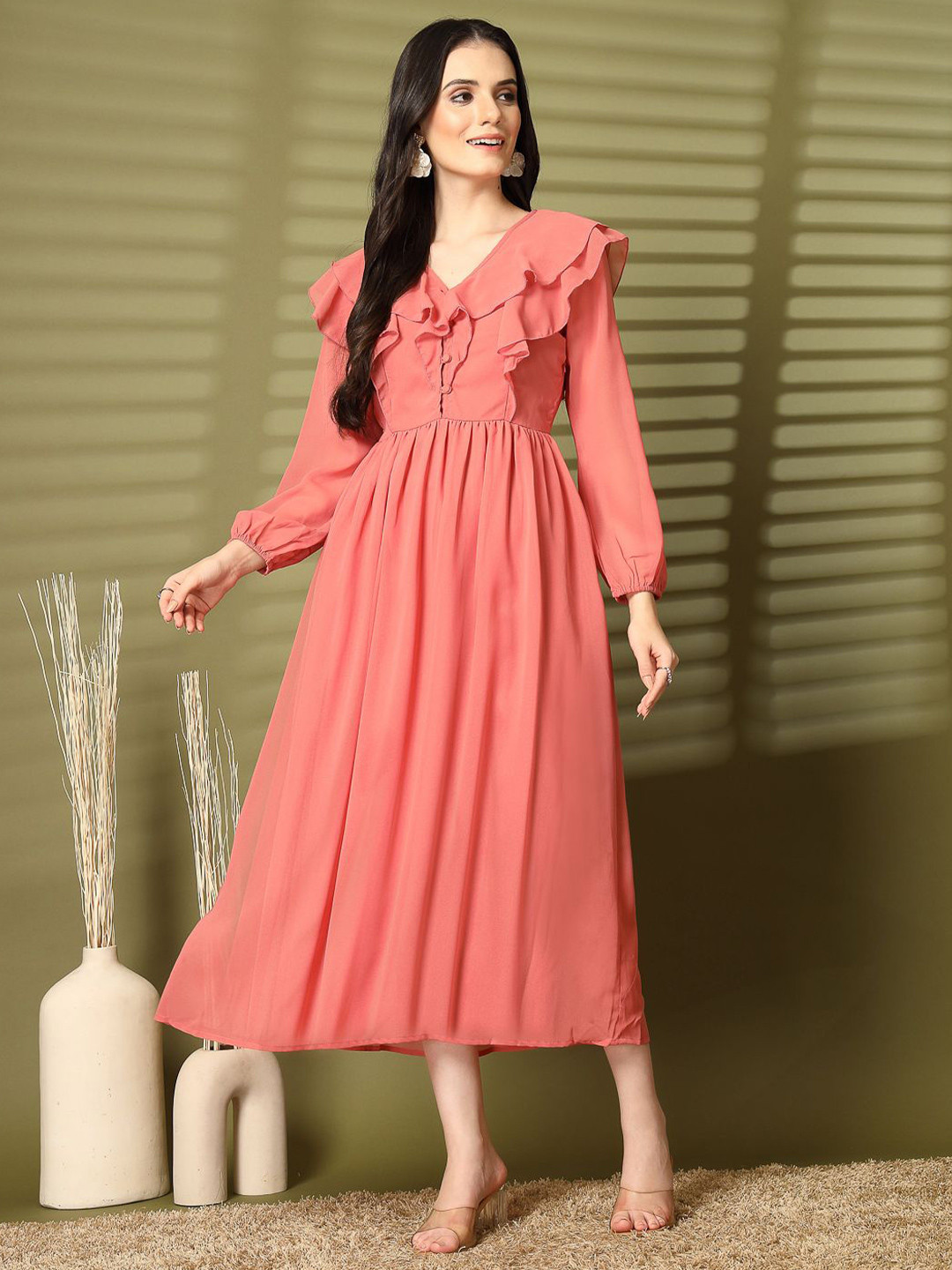 AAYU Women Fit and Flare Black & Pink Dress