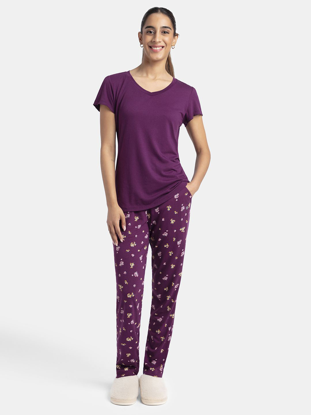 Dark Brown - Jacquard Cotton Top & Pyjama Night Suit Set
