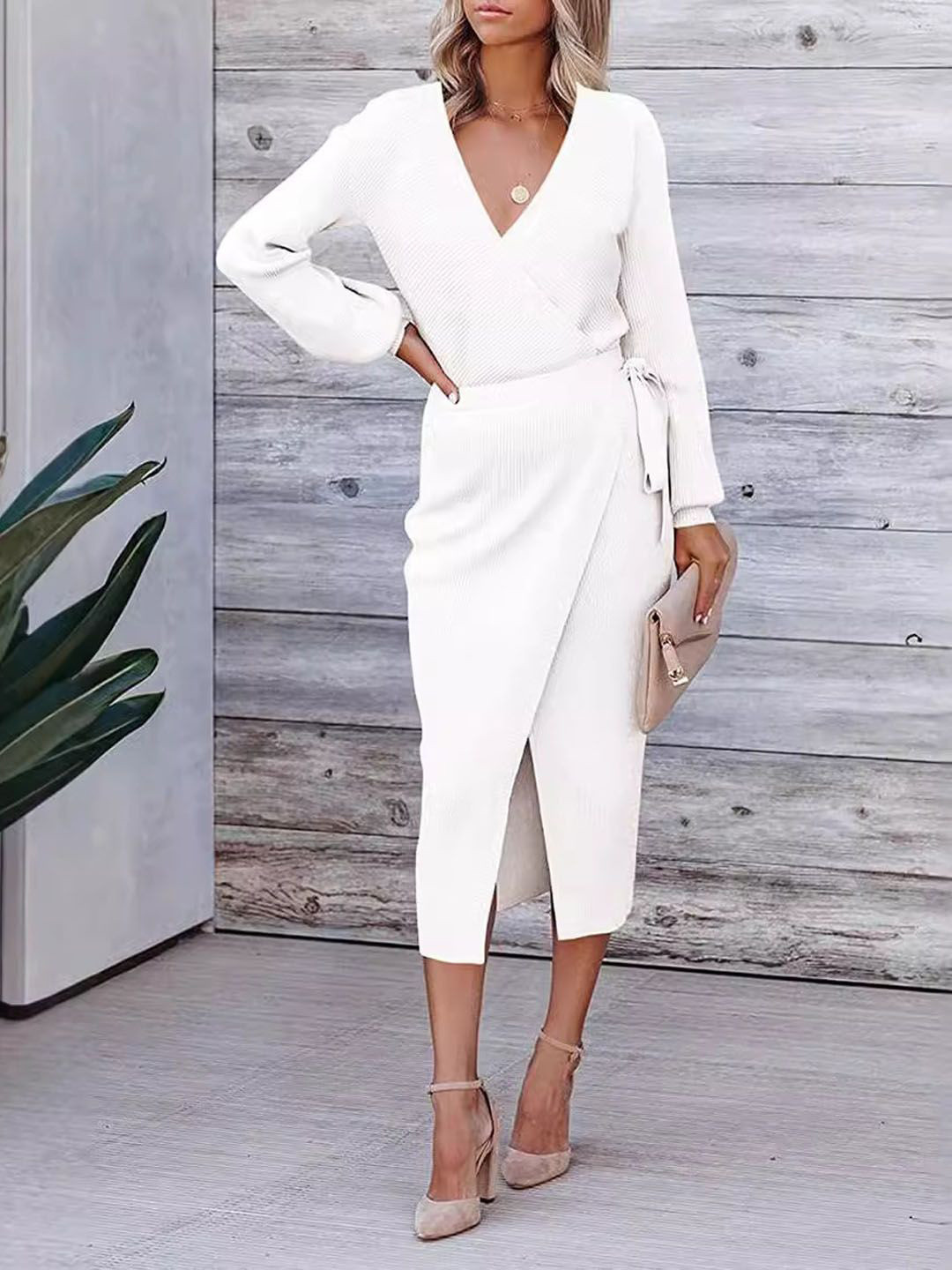 V-Neck Wrap Hem Velvet Midi Dress