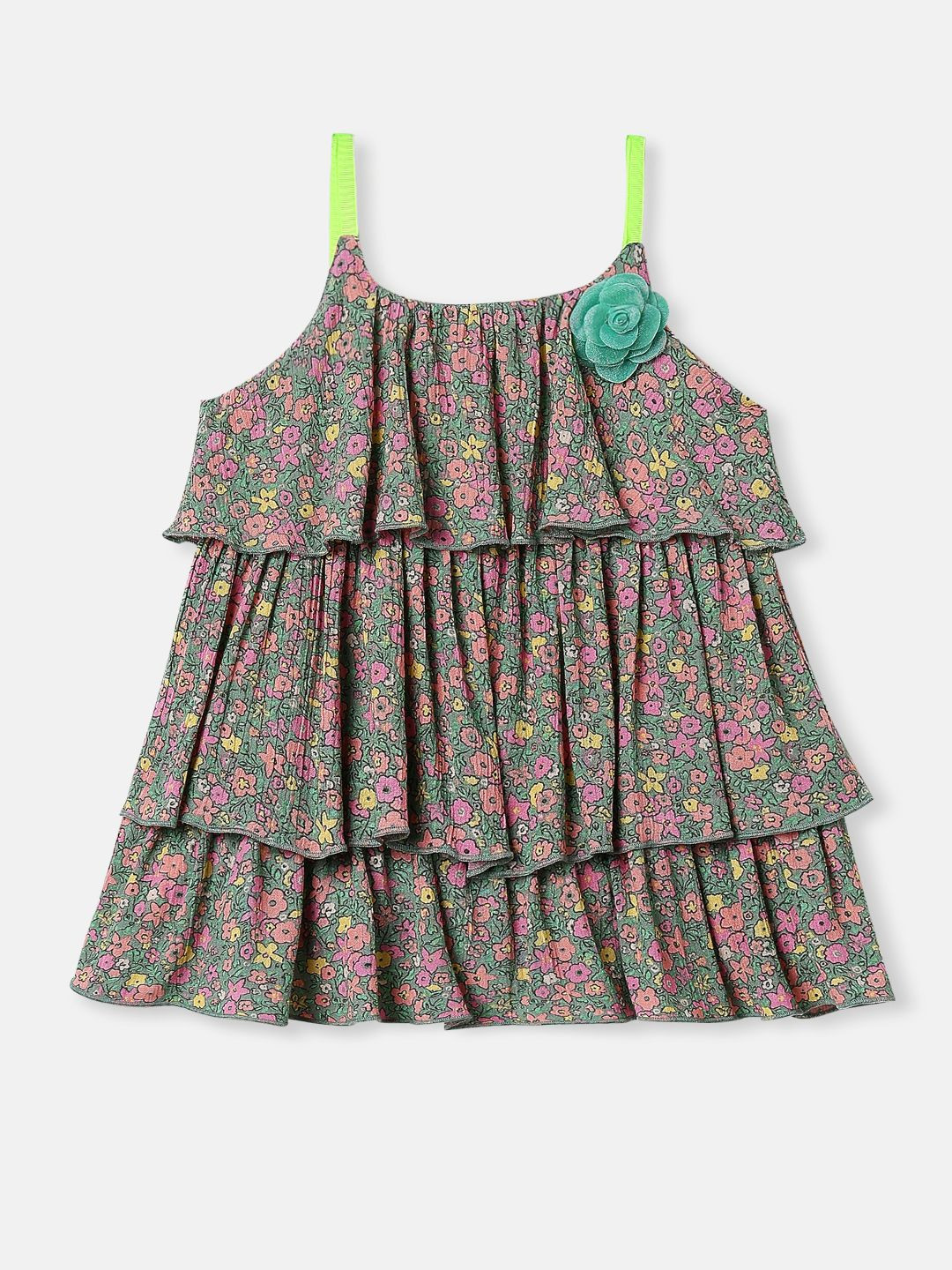 Buy Nautinati Girls' Floral Printed Knee Length Sleeveless Frock ...
