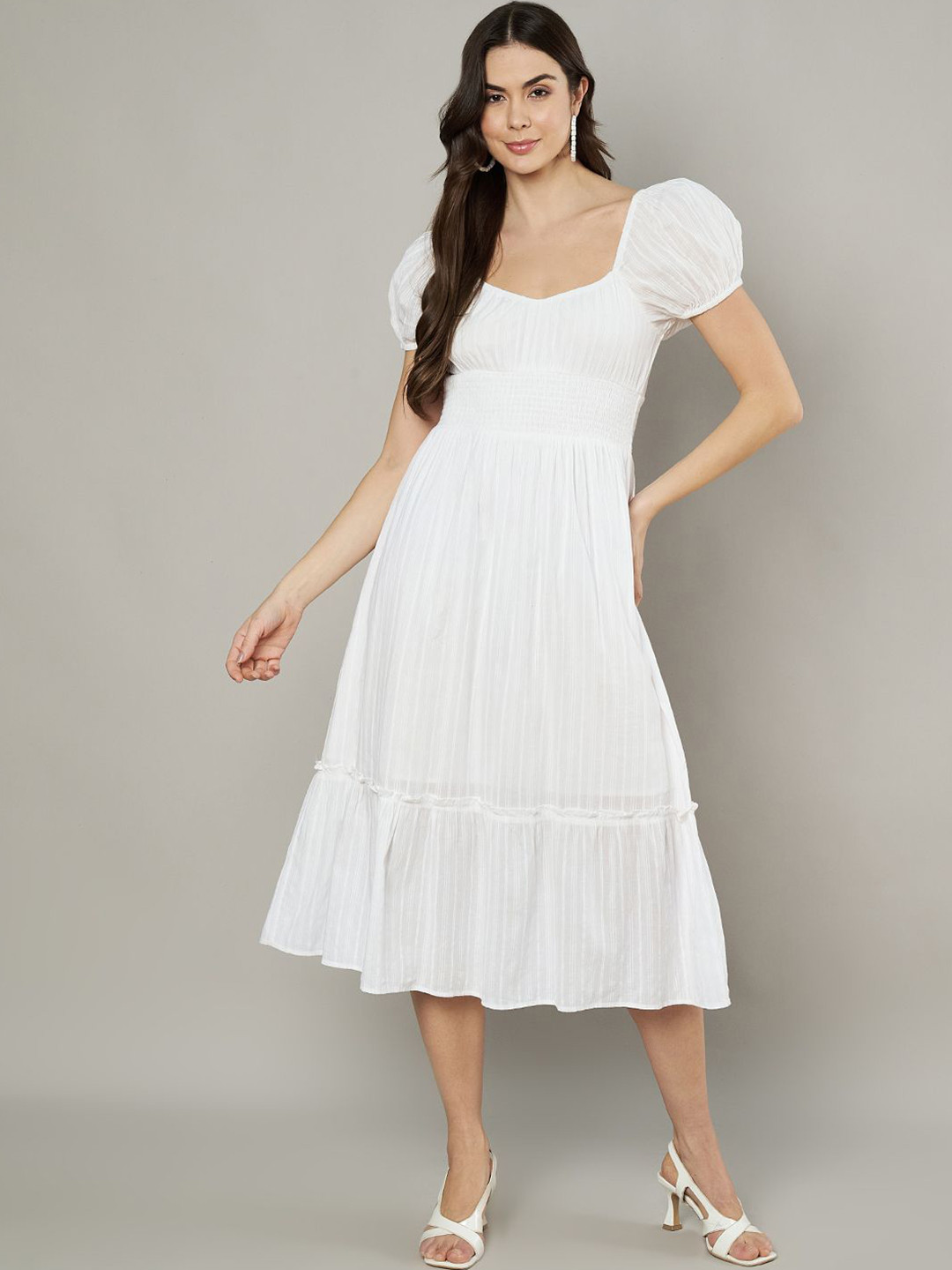 Premium Viscose Puff sleeve fit & flared dress