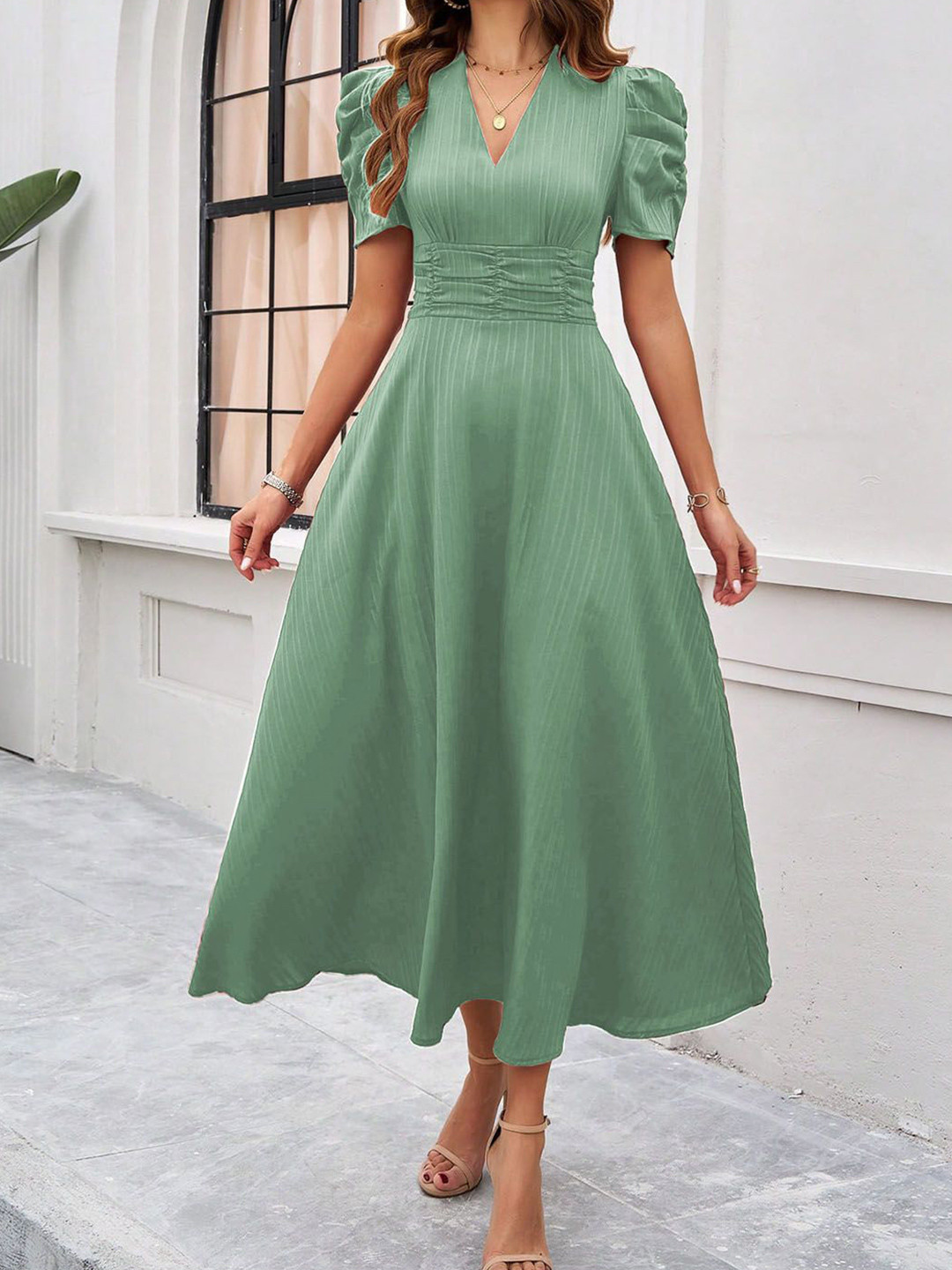 Buy StyleCast Women V Neck Fit & Flare Midi Dress - Dresses for Women ...