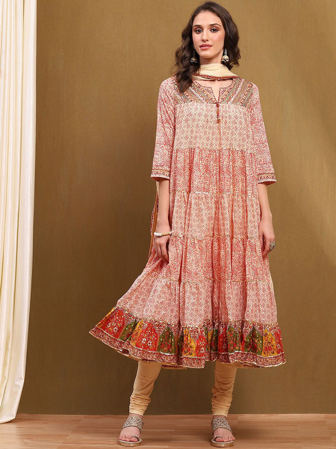 BIBA Elegant Floral Printed Cotton-Silk Kurta Set with Dupatta main image 1