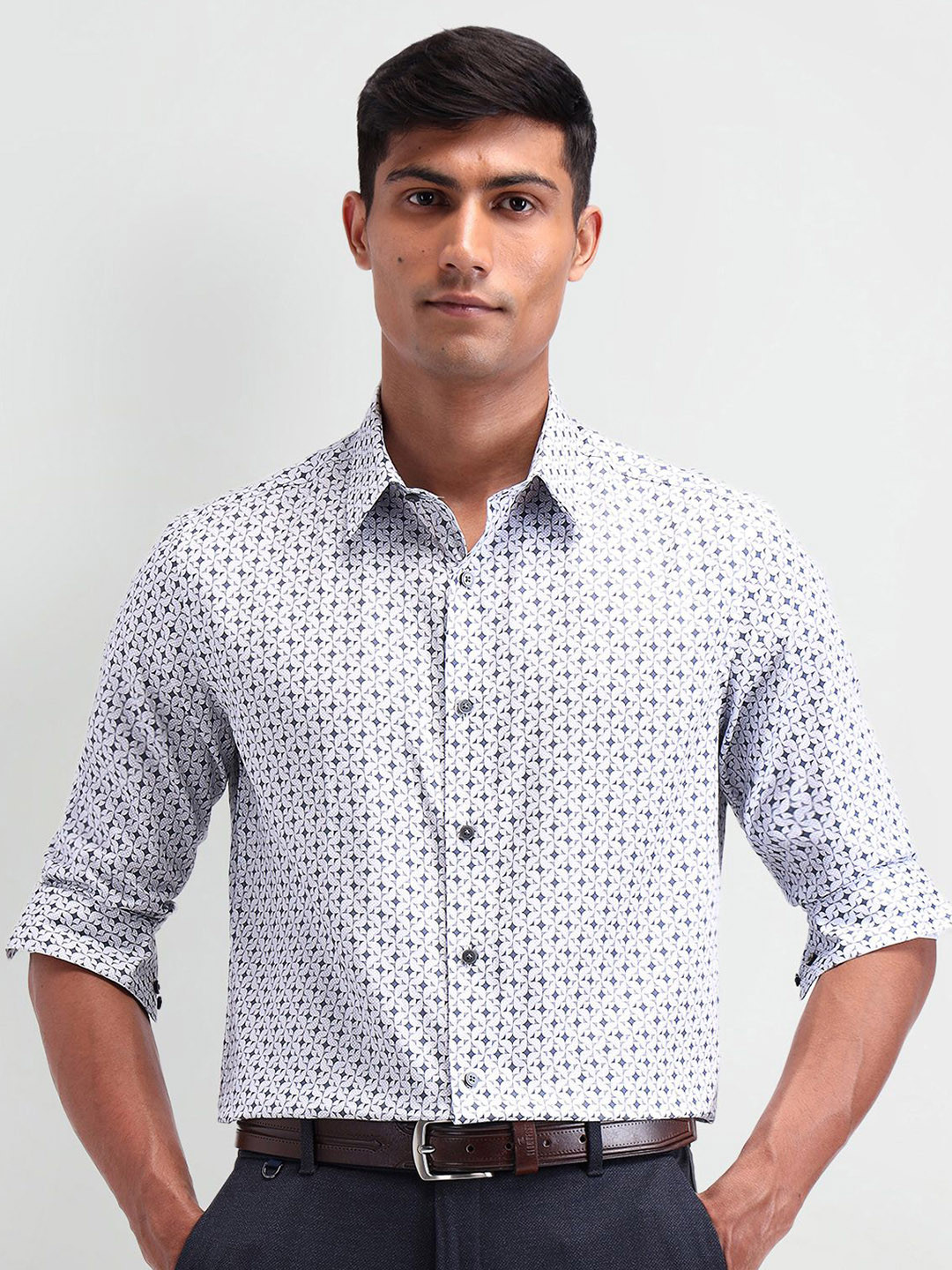 Men's White Micro Ditsy Printed Cotton Premium Shirt main image 0