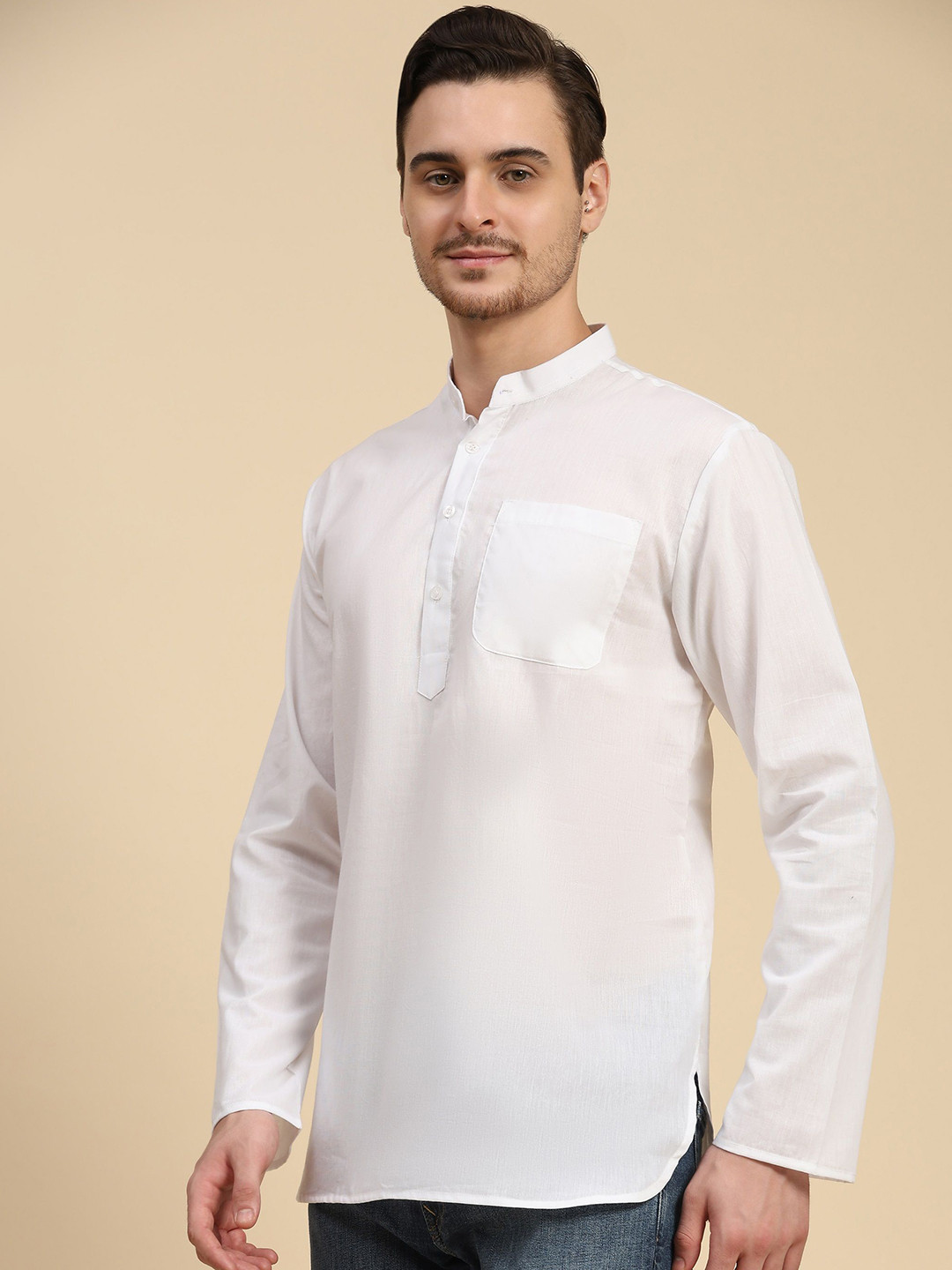 SKAVIJ Mannen Indian Zomer Katoen Kurta Normale Pasvorm Overhemd (Gebroken Wit, X-Large