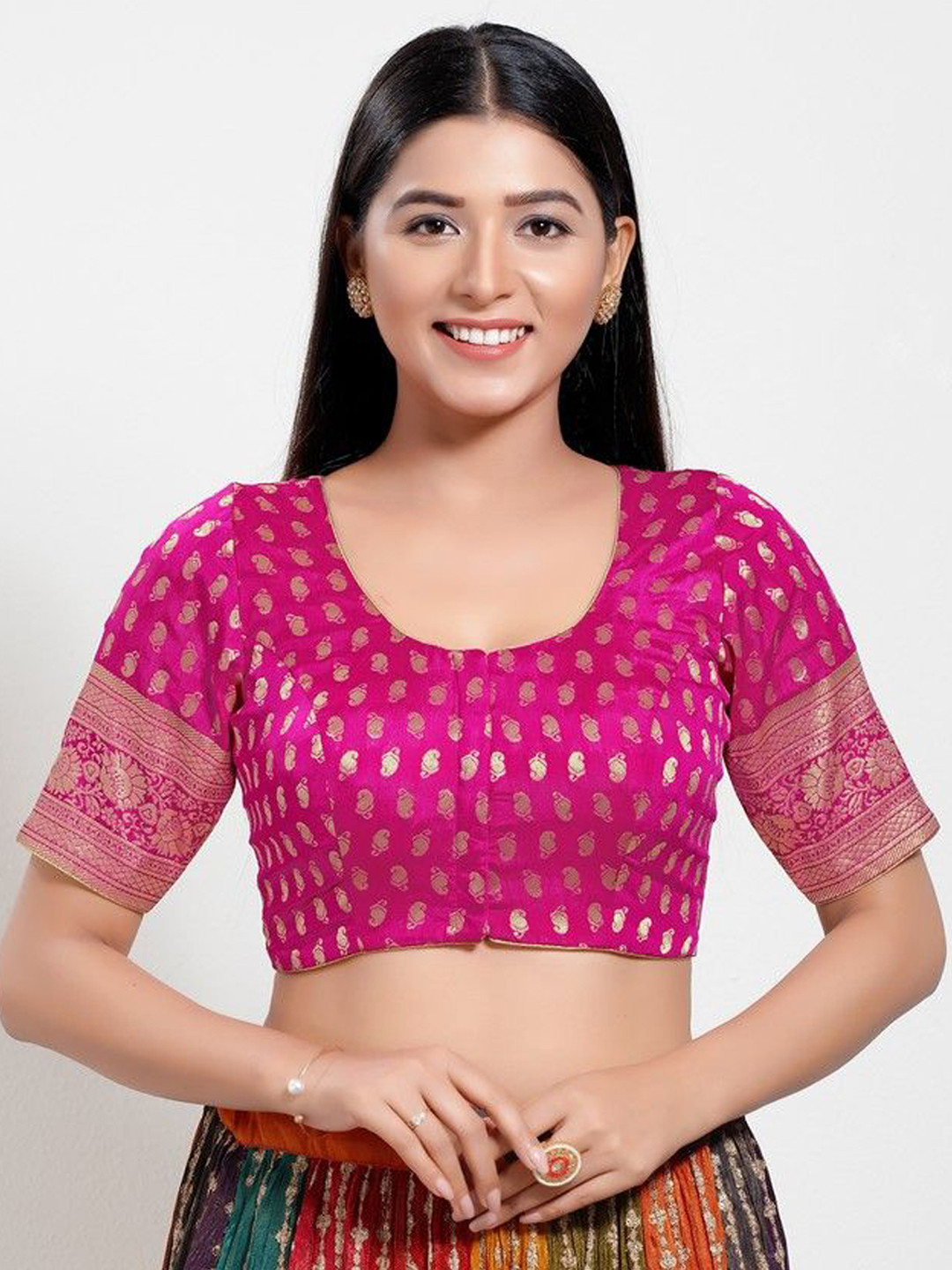 Women Cotton Printed Ready To Wear Saree With Blouse Piece