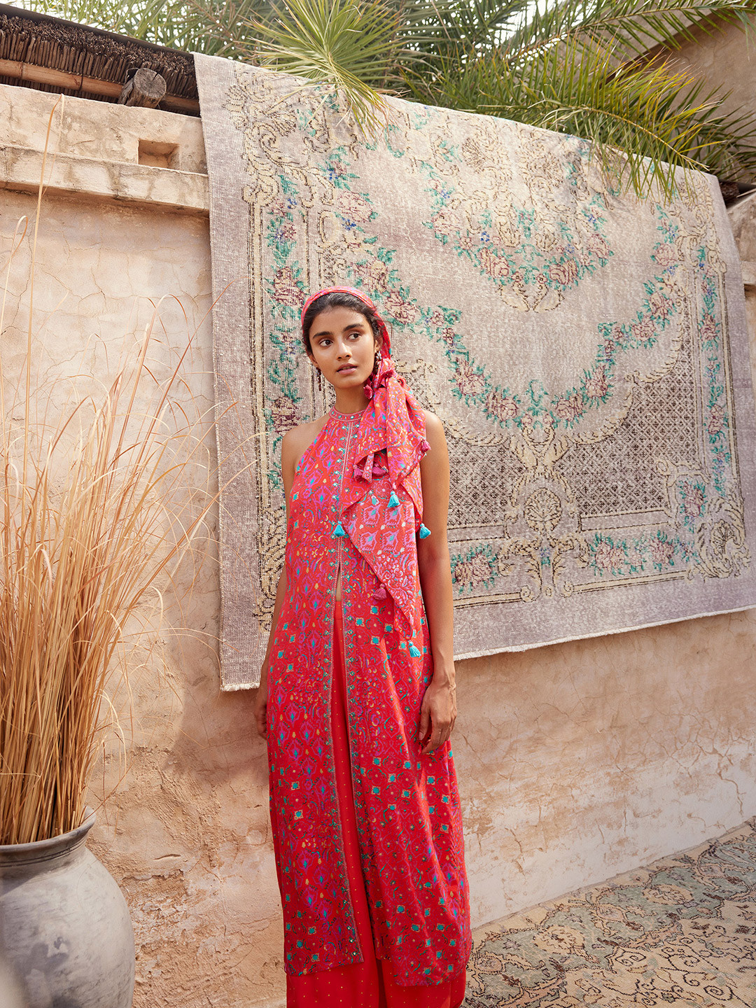 Women  Paisely Printed Pure Cotton halter neck Kurta with Trousers main image 0