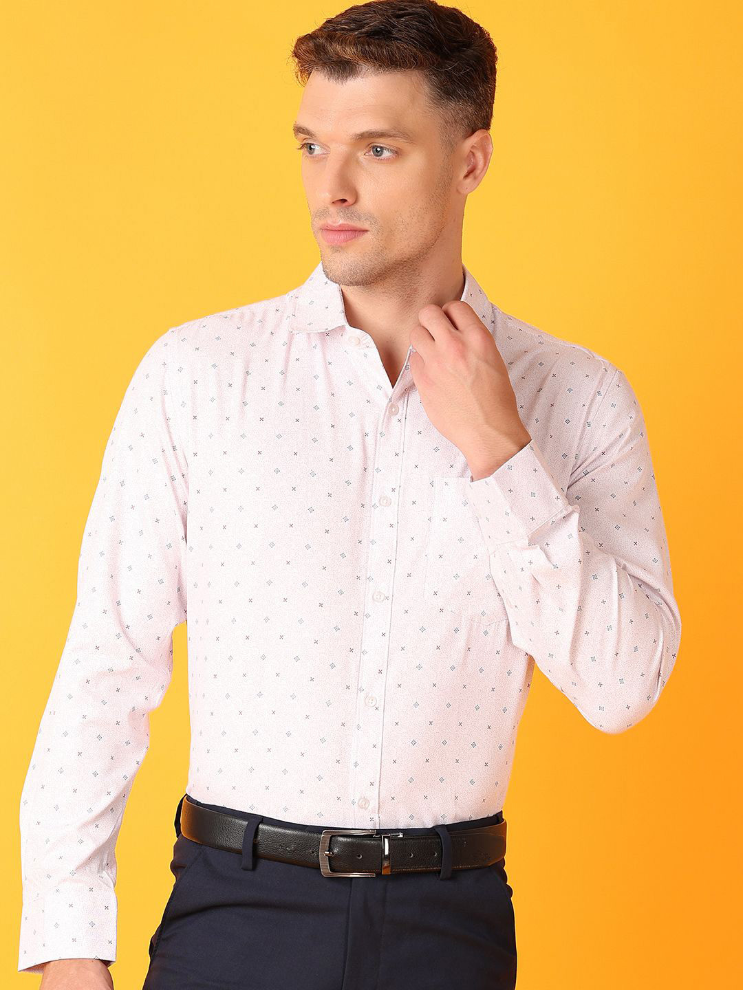 Buy V Mart Men Classic Spread Collar Micro Ditsy Printed Cotton Formal ...
