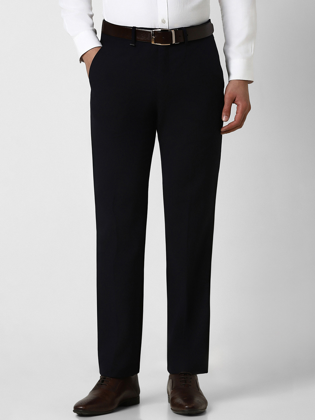 Buy Van Heusen Men Solid Mid Rise Slim Fit Formal Trousers - Trousers ...